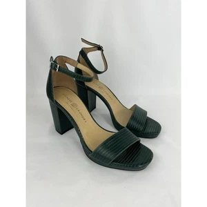 CHINESE LAUNDRY OPEN TOE ANKLE STRAP GREEN CROCODILE EMBOSSED SANDAL HEELS - Picture 1 of 8