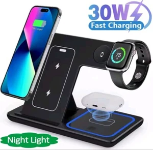 30W 3 in 1 Wireless Charger Dock Fast Charging For iPhone Apple Watch - Photo 1 sur 16