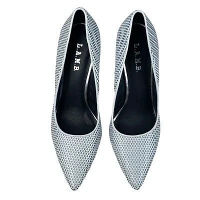 L.A.M.B. Светло-серые перфорированные кожаные туфли-лодочки на шпильке с заостренным носком Y2K размер 9 - Изображение 1 из 4