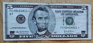 2003 A $5 ⭐️Star Note Bill ⭐️Rare 640K Print Run **Circulated **Vintage🔥🔥 - Picture 1 of 6