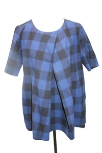 Hatch Maternity Women's Short Sleeve Top Blue Buffalo Plaid Soft Size 1 S EUC - Picture 1 of 6