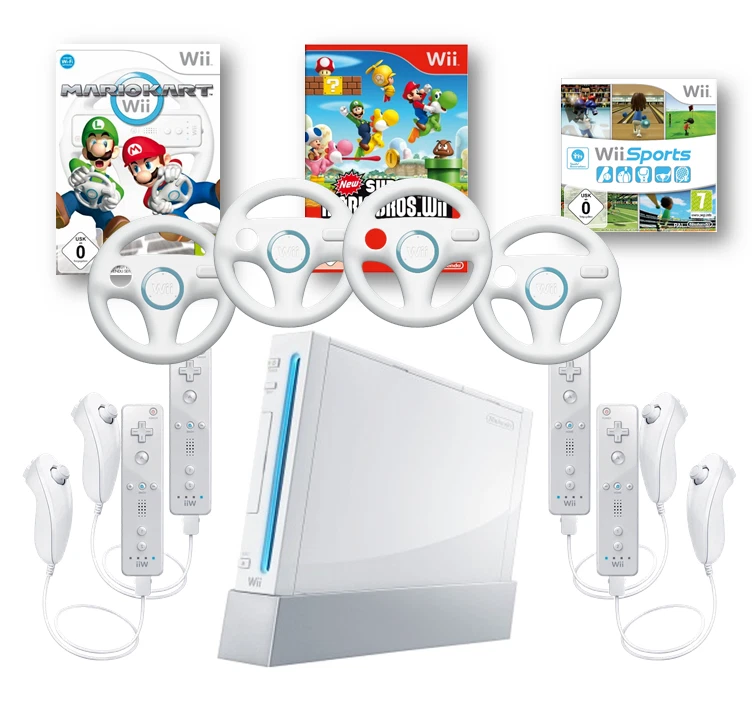 Nintendo Wii Konsole mit Spiele Auswahl Mario Kart Bros. Sports Remote & Nunchuk - Bild 1 von 4