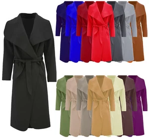 Womens Italian Waterfall Coat Belted Oversized Duster Drape Ladies Trench Coats - Picture 1 of 7