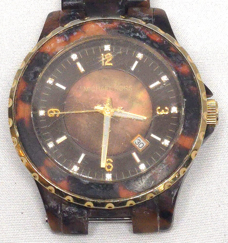 Orologio Uomo Michael Kors Tono Oro Marrone Tartaruga Cinturino Acrilico Cristallo MK5298