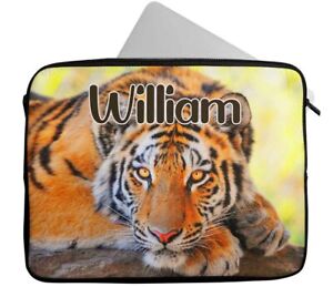 Personalised Any Name Tiger Design Laptop Case Sleeve Tablet Bag 74