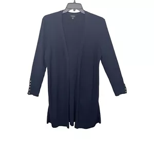 Cárdigan abierto acanalado azul marino Talbots Longline puño dorado con botones talla grande - Imagen 1 de 8