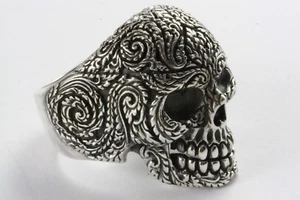 KLASSISCHER TOTENKOPFRING BIKER SKULL RING 925 ECHT SILBER / 194 - Picture 1 of 6