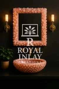 Rose Quartz Mirror Frame–Natural Crystal Vanity Art–Luxury Decor Piece - Picture 1 of 7