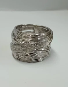 SVI Sterling Silver & Diamond Cross Over Ring Size 7 - Picture 1 of 8