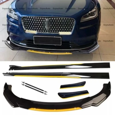 Front Bumper Lip Side Skirt Rear Bumper Lip Strut Rods For Lincoln Black Yellow - Image 1 of 4