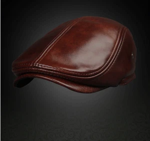 Hombres Newsboy Sombreros Cuero Genuino Plano Taxista Boina Panadero Lujo Gorras de Béisbol - Imagen 1 de 15