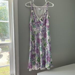 Ann Taylor Loft Dress Women's Sheath Lined White Purple Floral V-Neck Size 6