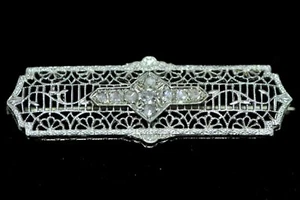 ¿Art Deco antiguo de alrededor de 1920? Broche de pasador de oro blanco de 14 K diamante RARO de colección - Imagen 1 de 7