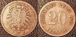 Allemagne - Wilhelm I - 20 pfennig argent 1875 F, Stuttgart ! KM#5 - Picture 1 of 1