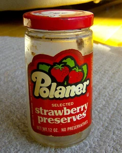 RAR Vintage 70er Jahre POLANER Erdbeer Konserven MARMELADE GELEE GLAS LEBENSMITTEL - Bild 1 von 2