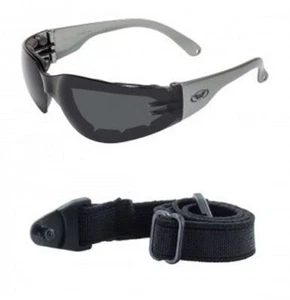 Motorcycle Rider Plus Gray Smoked Padded Glasses Sunglasses Strap Bikercore B20 - Picture 1 of 12