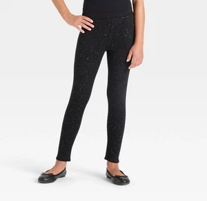 Neu Mädchen CAT AND JACK schwarz Glitzer gemütlich Fleece gefüttert Leggings Größe L (10/12) - Bild 1 von 6