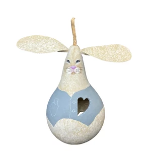 Arte Popular Conejo de Pascua Calabaza Blanco Salpicaduras Chaleco Corazón Pintado a Mano 12.5”  - Imagen 1 de 10