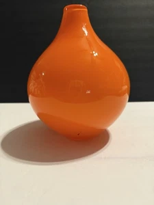 Hand-Blown Orange Art Glass Vase – Made in Poland Mid-Century Modern Style - Picture 1 of 5