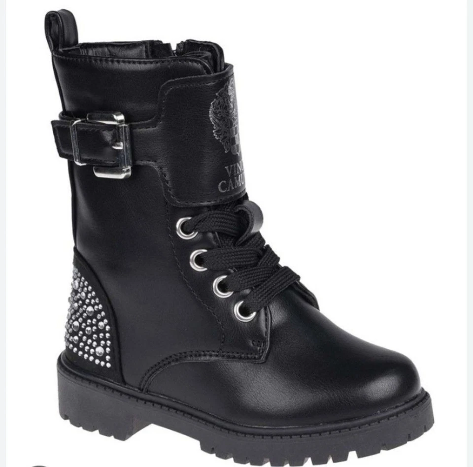 NUEVO $48 MSRP Vince Camuto Cómodas Botas de Combate Negras Plateadas con Tachuelas Con Cordones Talla 6 Foto 1 de 1