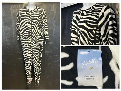 Macacão Nick & Nora novo com etiquetas pé de zebra footie pijama lã médio peça única - Imagem 1 de 4