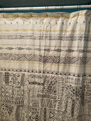 Anthropologie Cortina de Ducha Algodón Dorado y Gris 72 x 72" Foto 1 de 4