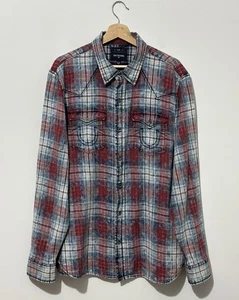 True Religion Mens Button Up Shirt XL Cotton Rad Blue Pockets Long Sleeve Slim - Picture 1 of 8