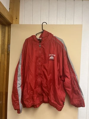 Jaqueta corta-vento Ohio State Buckeyes vintage iniciante zíper completo masculina XXL vermelha anos 90 - Imagem 1 de 4