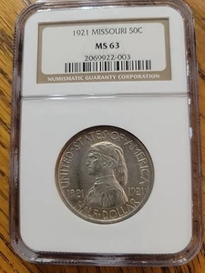 1921 Missouri Commemorative Half Dollar NGC MS 63 - Picture 1 of 6