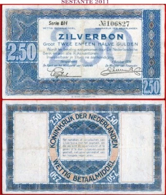NETHERLANDS 2,50 GULDEN 1 10 1938 P 62 VF+ free shipping from 100$ - Image 1 of 3