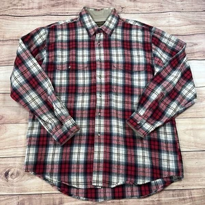 Vintage Eddie Bauer Mens Shirt XL Red 100% Wool Plaid Flannel Button Up 90s * - Picture 1 of 9