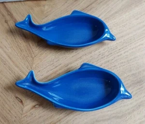 Set of 2 REVOL France Porcelain Dolphin Blue Small Dish Container Deco Design - Picture 1 of 9