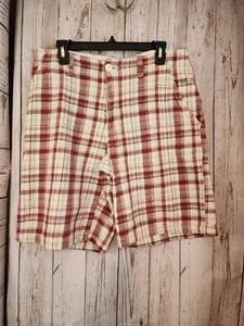 Pantalones cortos para hombre Aeropostale talla 32 bolsillos a cuadros rojos y bronceados y bucles de cinturón ¡WOW! - Imagen 1 de 13