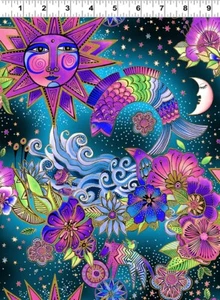 Tela de edredón principal multicolor CELESTIAL MAGIC Laurel Burch #3160-55M vendido 1/2 yarda - Imagen 1 de 2