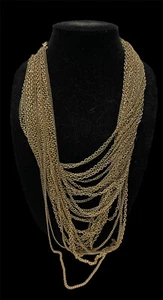 Gold Tone Multi Strand Chain Necklace Statement Cosplay 20-24” Long - Picture 1 of 8