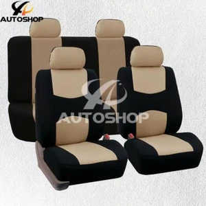 Full Set Beige Car Seat Polyester Fabric Front Rear Seat Protector Mat RC Cover - Picture 1 of 5