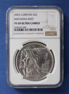 2003 Royal Mint 1oz Silver Proof Britannia £2 coin NGC Graded PF69 Ultra Cameo - Picture 1 of 2