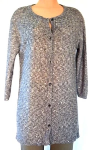 AMINA RUBINACCI KNIT BLUE/GRAY CREW-NECK SEQUINNED 3/4 SLEEVES CARDIGAN SIZE 46 - Picture 1 of 11