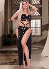 Women's Professional Belly Dance Performance Suit Made of Long Black Two Pieces