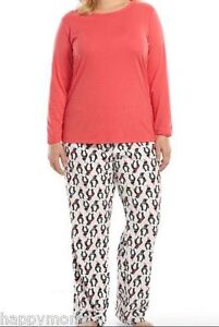 NWT SONOMA Microfleece Pajama Xmas Gift Set Penguin Coral Sleepwear Plus Size 3X