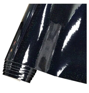 Holographic Laser Flash Crystal Black PU Faux Leather Fabric, 12''X53" Roll - Picture 1 of 3