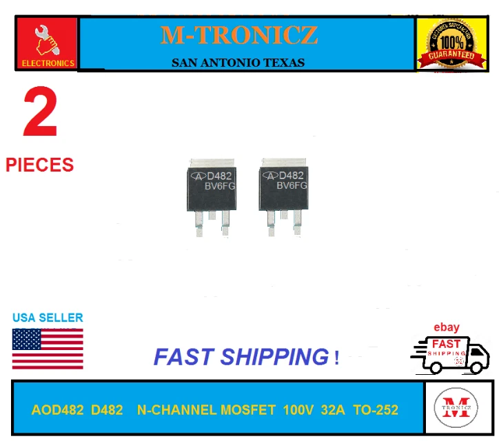 LOTE DE 2 PEÇAS AOD482 D482 N-CHANNEL MOSFET 100V 32A A-252 VENDEDOR EUA - Imagem 1 de 1
