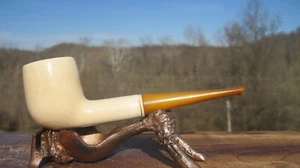 Unbranded Ceramic Billiard Yellow Bakelite Stem Tobacco Smoking Esate Pipe - Picture 1 of 22