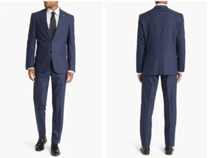 Ted Baker London Men's Blue Microcheck Jay Trim Fit Wool Suit Size 42 R / 29 S - Picture 1 of 10