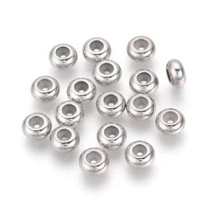 10Pcs Stainless Steel Beads with Rubber Inside Slider Stopper Beads 7x3.5mm - Picture 1 of 2