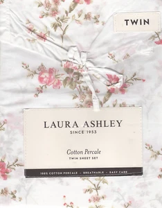 Laura Ashley Twin Sheet Set Jessika Mauve 3pc Farmhouse Chic Cottage Pink White - Picture 1 of 5