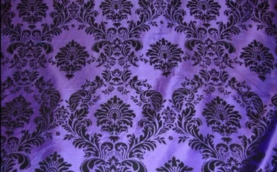 25 Yards Purple Black Flocking Damask Taffeta Velvet Fabric 58" Flocked Decor - Image 1 of 2