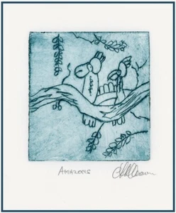 AMAZON PARROTS BIRDS Original DRAWING ETCHING Signed Limited-Edition - Picture 1 of 1