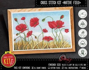 Poppies Cross Stitch Kit Wild Flowers Embroidery Native Field + Counted Pattern - Picture 1 of 9