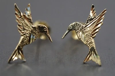 ¡¡Aretes con corte de diamante colibrí de oro amarillo sólido de 14K!! (#1206408) Foto 1 de 4